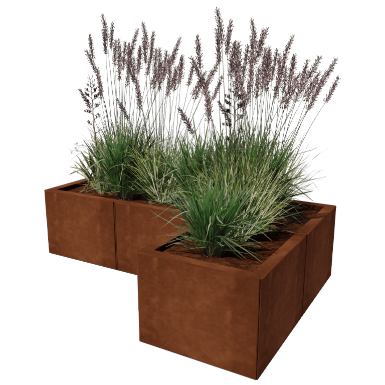 Corten jekleno korito za rože - L-oblika - 120 x 80 cm