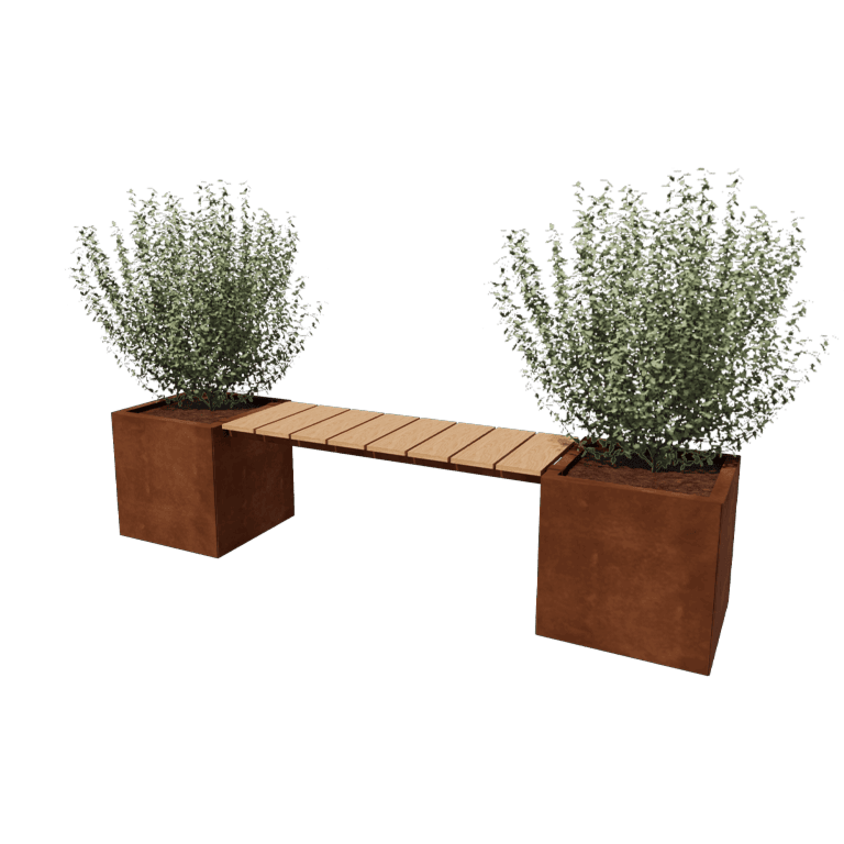 Corten jekleno korito za rože - Kvadrat - 221,2 x 50 x 50 cm - S klopjo