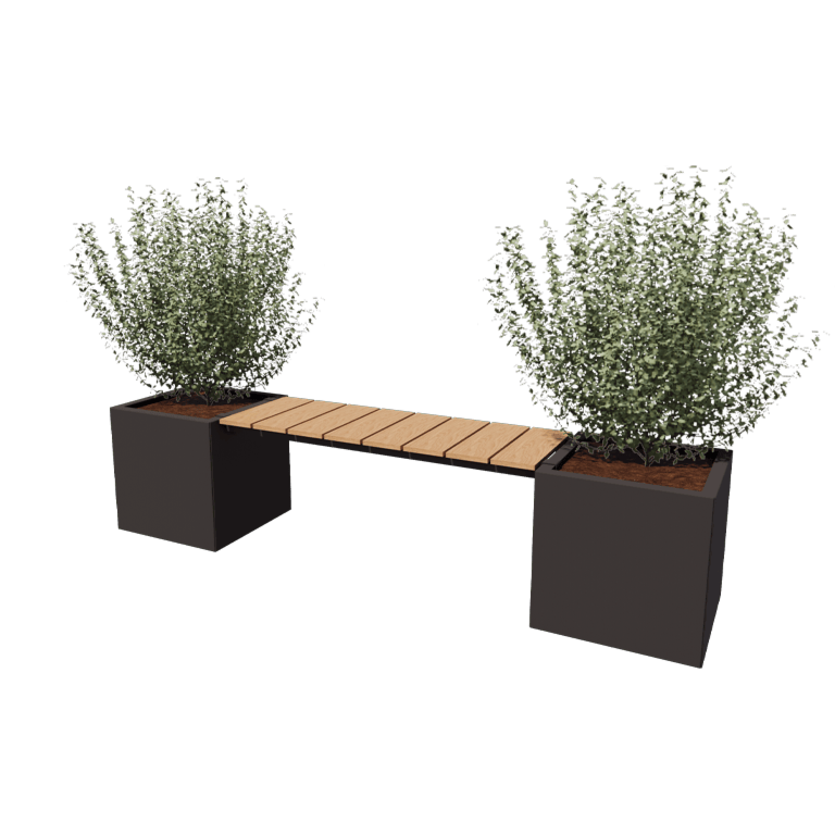 Jekleno korito za rože - Kvadrat - 221,2 x 50 x 50 cm - S klopjo