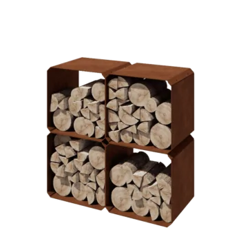 Corten jekleno Regal za drva - Colorado 4 kosi - 40 x 40 x 40 cm