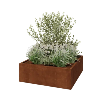Corten jekleno korito za rože - Kvadrat - 120 x 120 x 40 cm - Z dnoploščo