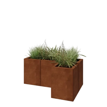 Corten jekleno korito za rože - L-oblikа - 90 x 60 x 40 cm - Z dnoploščo