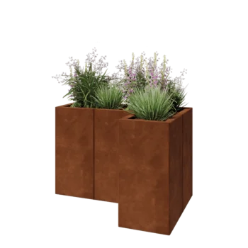 Corten jekleno korito za rože - L-oblikа - 90 x 60 x 60 cm - Z dnoploščo