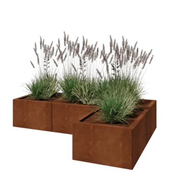 Corten jekleno korito za rože - L-oblikа - 150 x 100 x 30 cm - Z dnoploščo