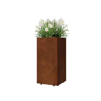 Corten jekleno korito za rože - Kvadrat - 40 x 40 x 80 cm - Z dnoploščo - Z nogami