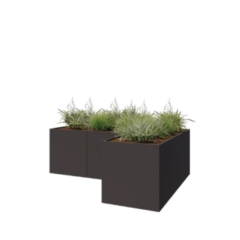 Jekleno korito za rože - L-oblikа - 300 x 200 x 100 cm - RAL7016 mat (antracitno siva) - Z dnoploščo