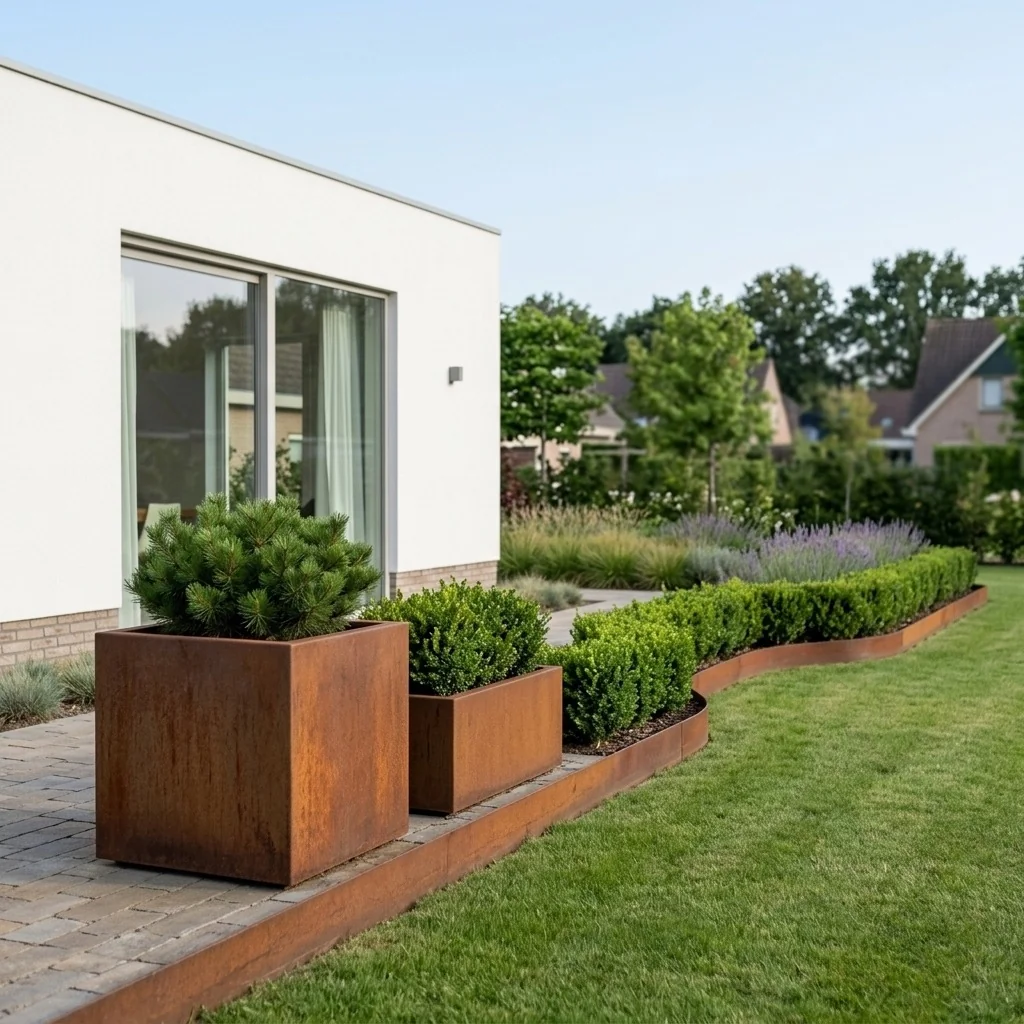 Corten jekleno korito za rože - Kvadrat - 100 x 100 x 100 cm - Z dnoploščo
