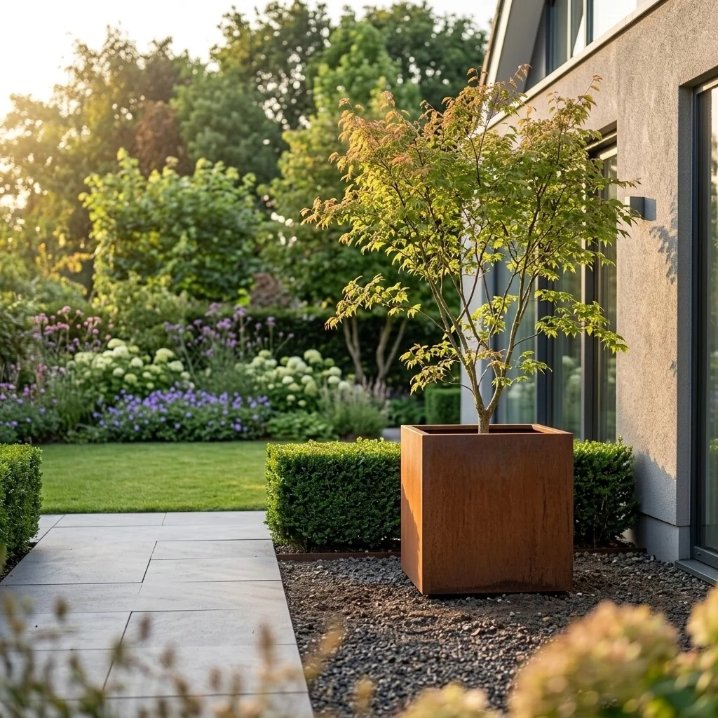 Corten jekleno korito za rože - Kvadrat - 80 x 80 x 80 cm - Z dnoploščo