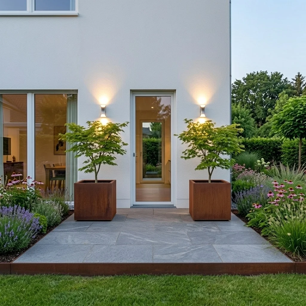 Corten jekleno korito za rože - Kvadrat - 70 x 70 x 70 cm - Z dnoploščo - Z nogami