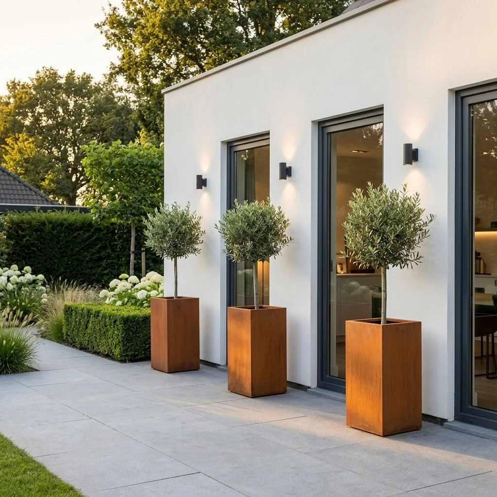 Corten jekleno korito za rože - Kvadrat - 30 x 30 x 60 cm - Z dnoploščo