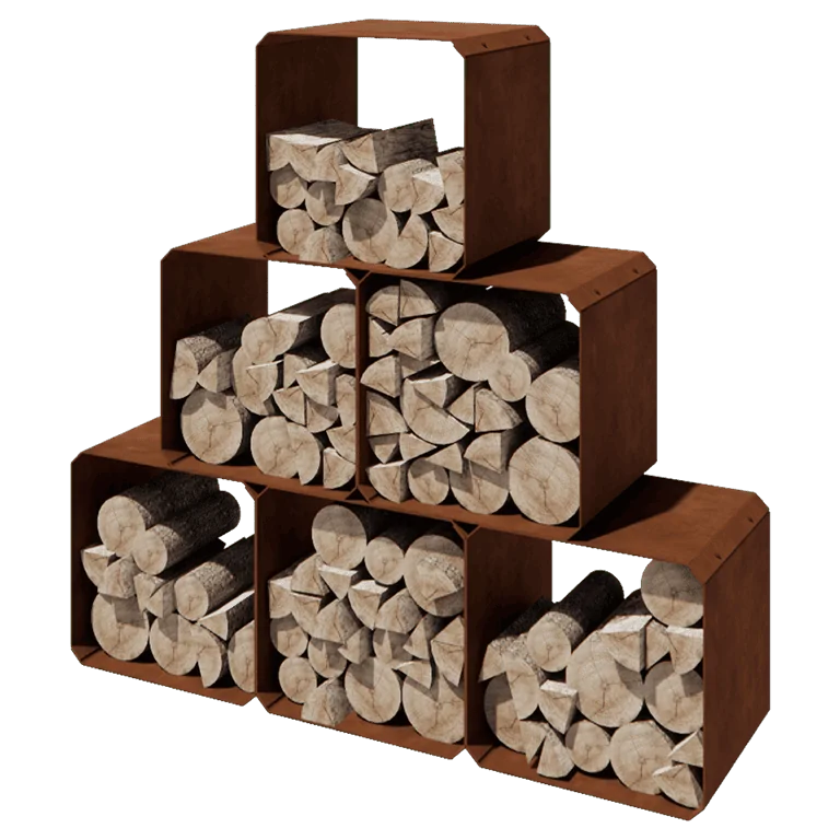 Corten jekleno Regal za drva - Colorado 6 kosov - 40 x 40 x 40 cm