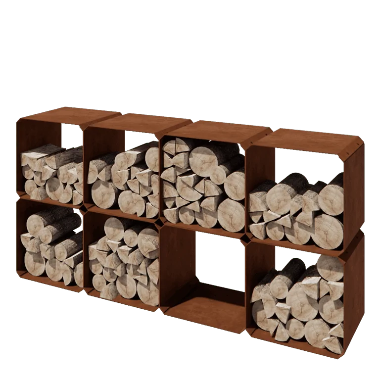 Corten jekleno Regal za drva - Colorado 8 kosov - 40 x 40 x 40 cm