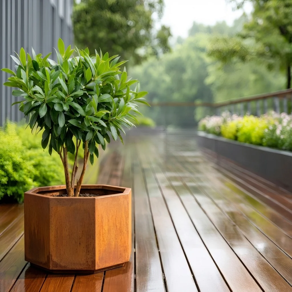 Corten jekleno korito za rože - Osemkotnik - 96,6 x 96,6 x 60 cm - Brez dnoplošče