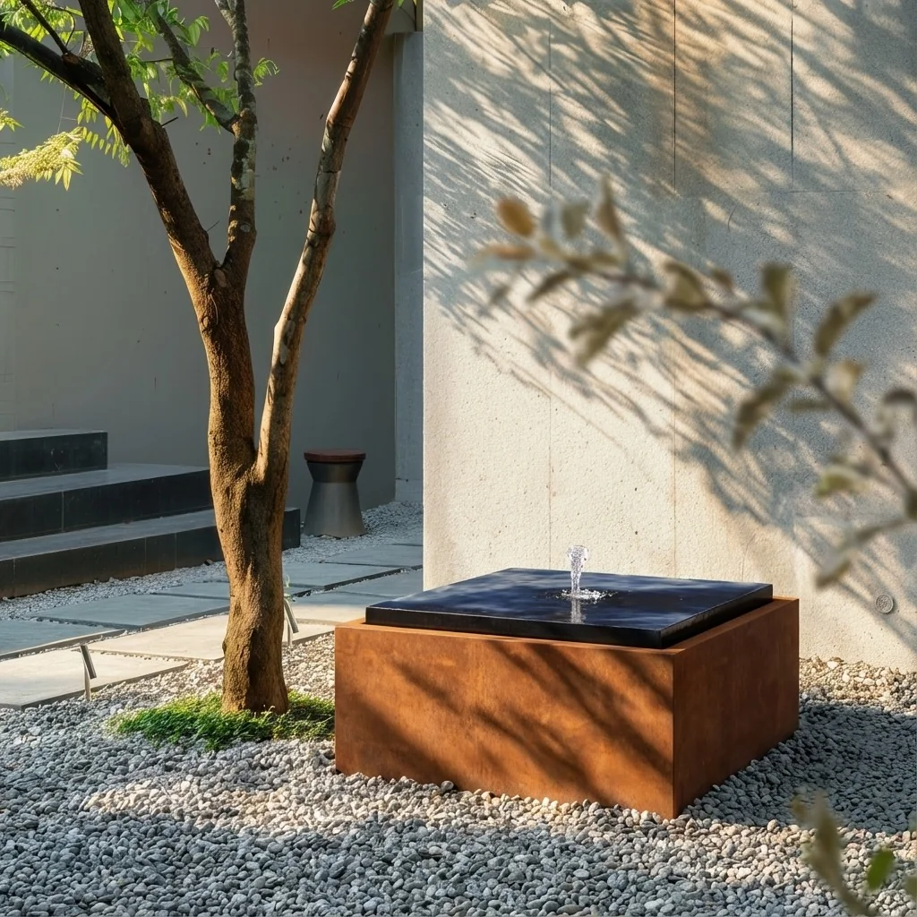 Corten jeklena fontana - Orin - 80 x 80 x 40 cm - Z LED osvetlitvijo