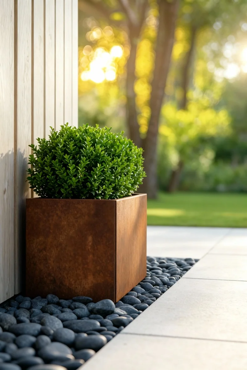 Corten jekleno korito za rože - Kvadrat - 30 x 30 x 40 cm - Z dnoploščo - Z nogami