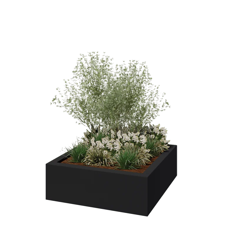 Poliester Korito za rože - Kvadrat - 120 x 120 x 40 cm - RAL7021 mat (črno-siva) - Z dnom