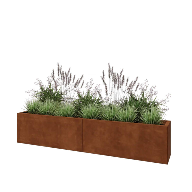 Corten jekleno korito za rože XXL - Pravokotnik - 200 x 30 x 40 cm - Z dnoploščo
