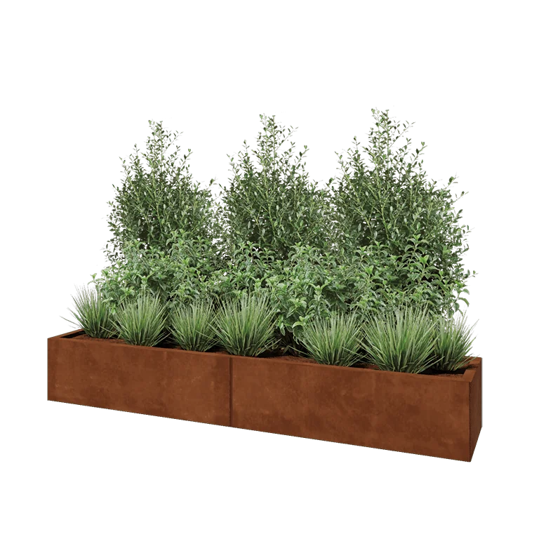Corten jekleno korito za rože XXL - Pravokotnik - 200 x 40 x 30 cm - Brez dnoplošče