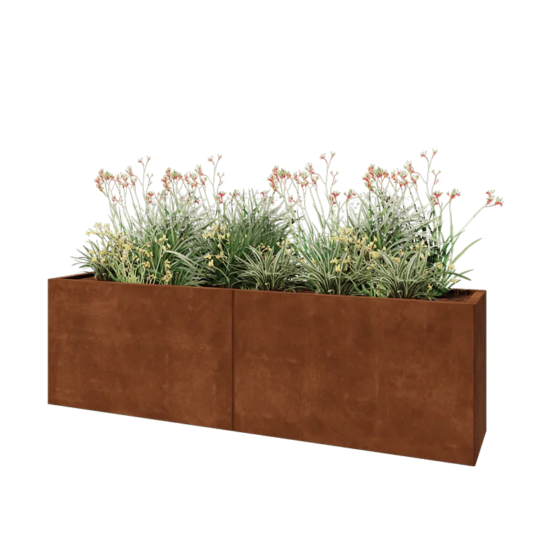 Corten jekleno korito za rože XXL - Pravokotnik - 200 x 40 x 60 cm - Brez dnoplošče