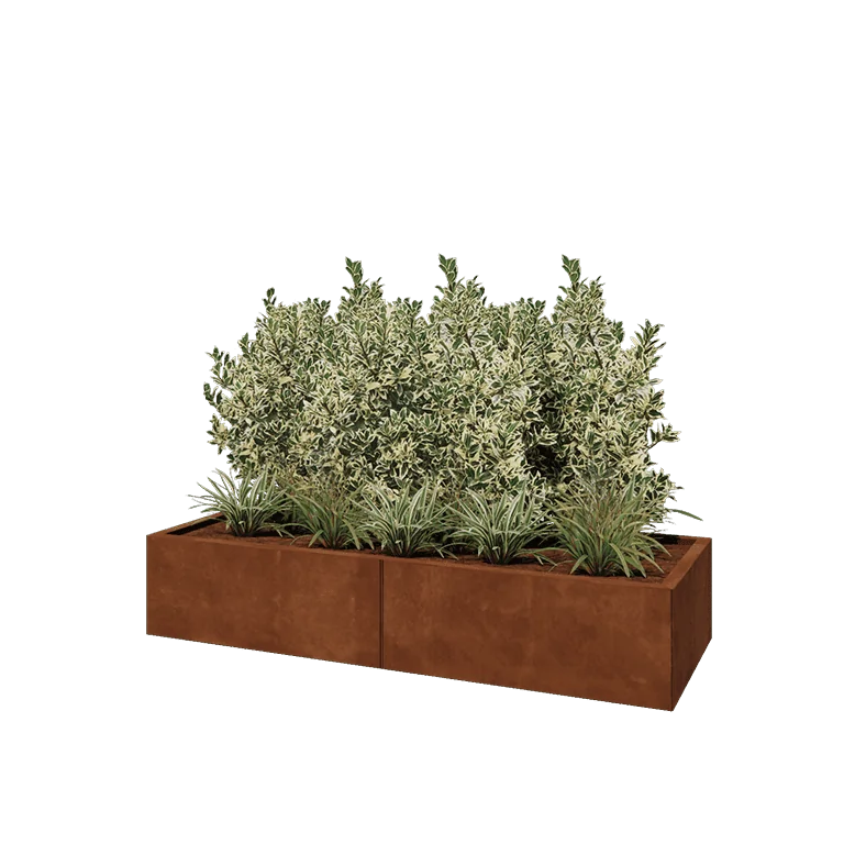 Corten jekleno korito za rože XXL - Pravokotnik - 160 x 60 x 30 cm - Z dnoploščo