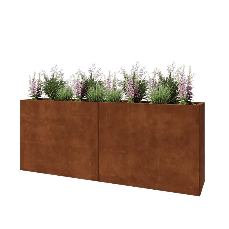 Corten jekleno korito za rože XXL - Pravokotnik - 200 x 40 x 80 cm - Z dnoploščo