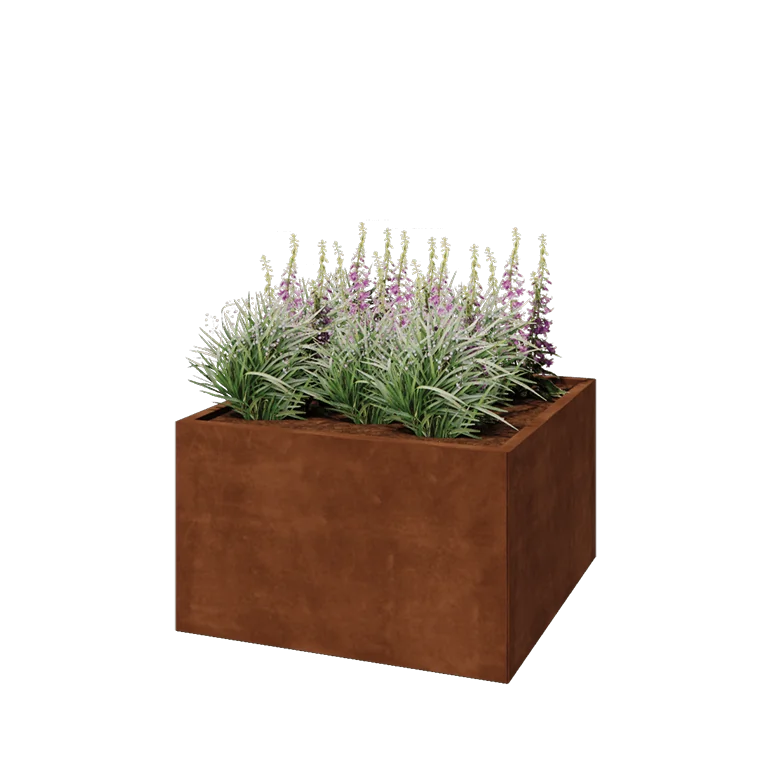 Corten jekleno korito za rože - Kvadrat - 100 x 100 x 60 cm - Z dnoploščo