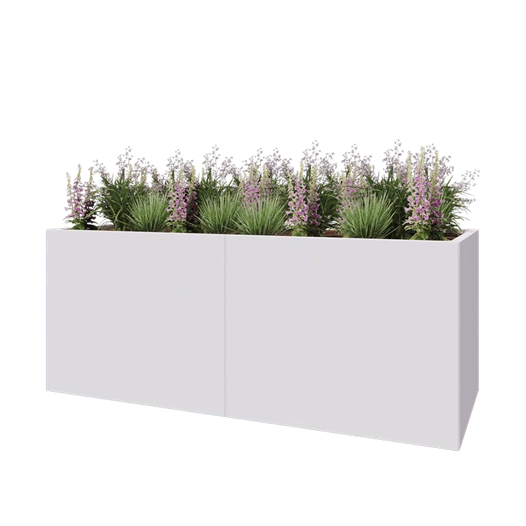 Jekleno korito za rože XXL - Pravokotnik - 200 x 80 x 80 cm - RAL9010 mat (bela) - Z dnoploščo