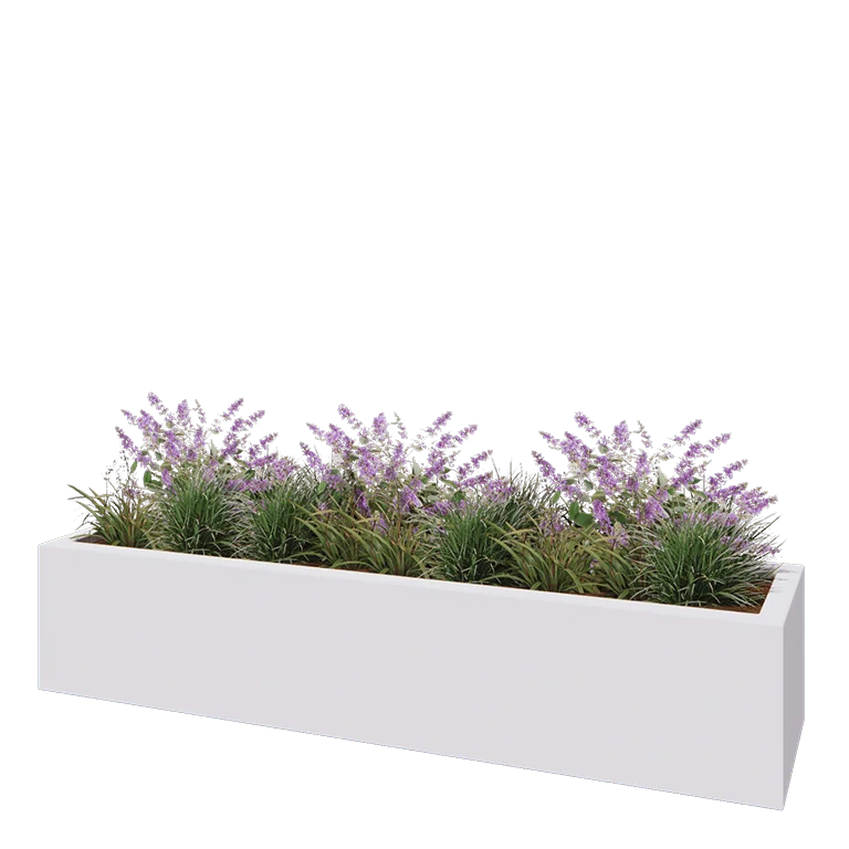 Poliester Korito za rože - Pravokotnik - 200 x 50 x 40 cm - RAL9010 mat (bela) - Z dnom