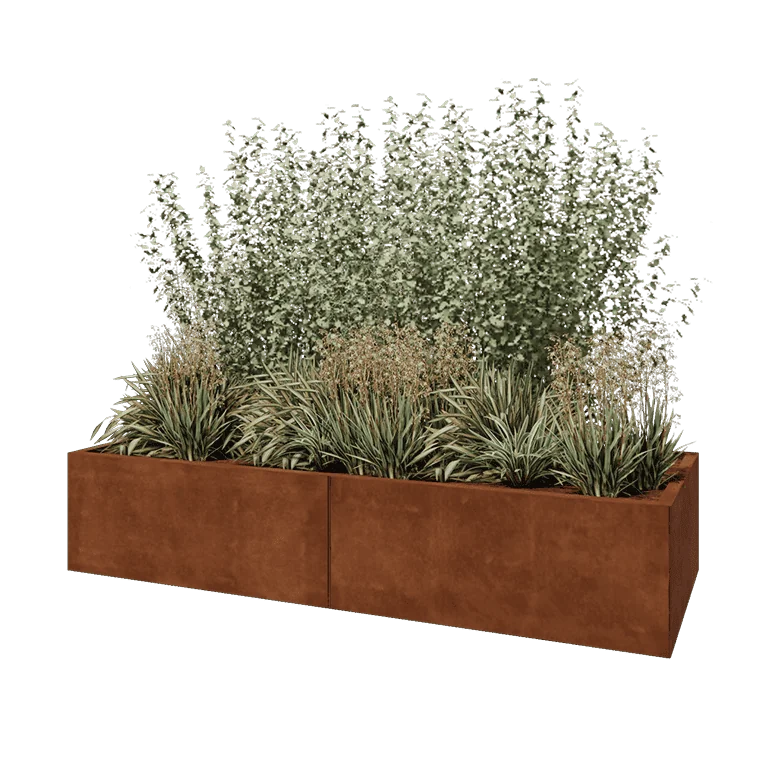 Corten jekleno korito za rože XXL - Pravokotnik - 200 x 80 x 40 cm - Z dnoploščo