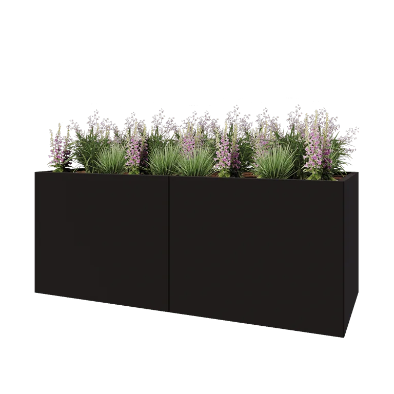 Jekleno korito za rože XXL - Pravokotnik - 200 x 80 x 80 cm - RAL9005 mat (črna) - Brez dnoplošče
