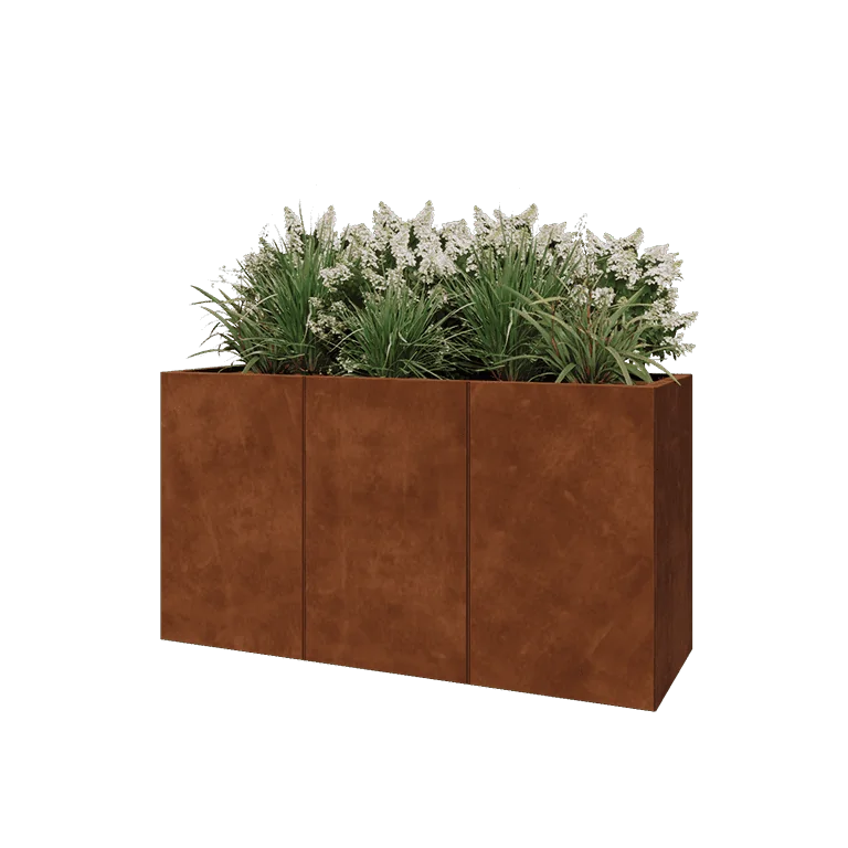 Corten jekleno korito za rože XXL - Pravokotnik - 150 x 50 x 80 cm - Z dnoploščo
