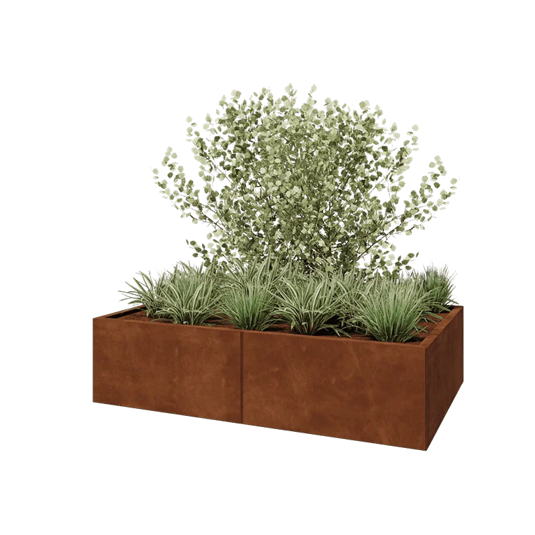 Corten jekleno korito za rože XXL - Pravokotnik - 160 x 100 x 40 cm - Z dnoploščo