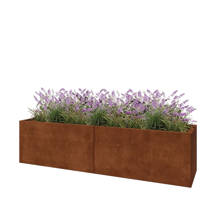 Corten jekleno korito za rože XXL - Pravokotnik - 200 x 50 x 50 cm - Brez dnoplošče