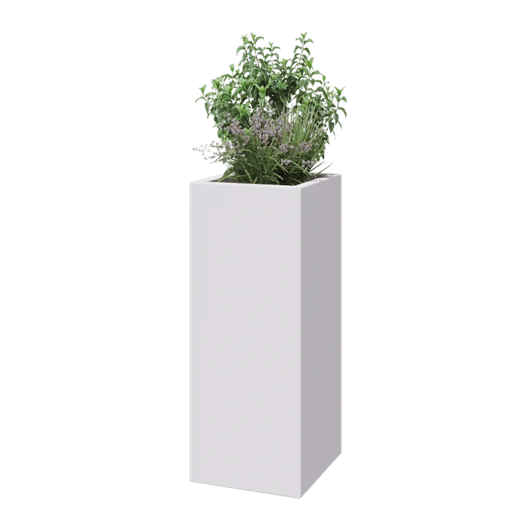 Poliester Korito za rože - Kvadrat - 40 x 40 x 100 cm - RAL9010 mat (bela) - Z dnom
