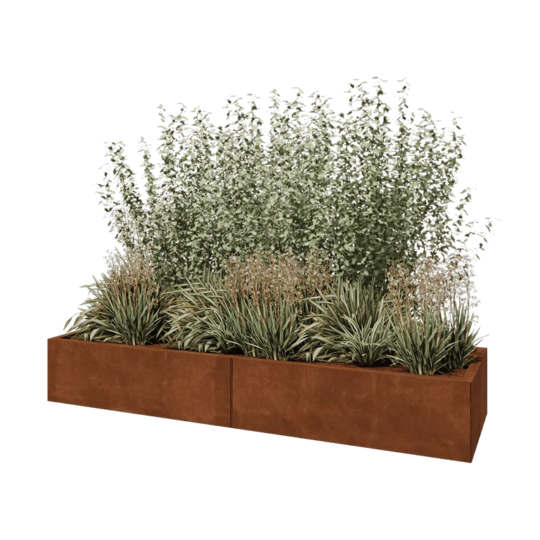 Corten jekleno korito za rože XXL - Pravokotnik - 200 x 60 x 30 cm - Z dnoploščo
