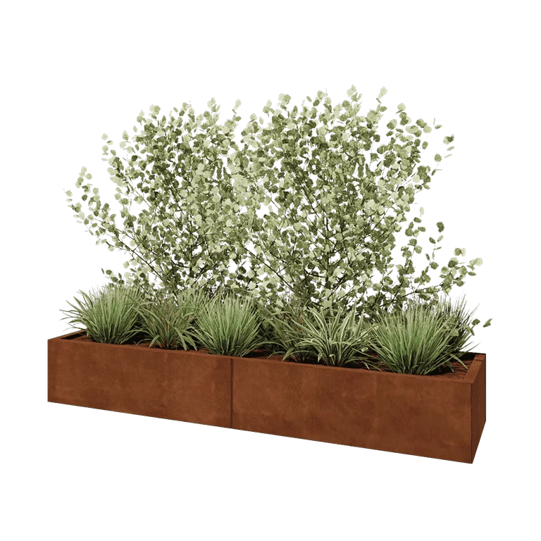 Corten jekleno korito za rože XXL - Pravokotnik - 200 x 50 x 30 cm - Z dnoploščo