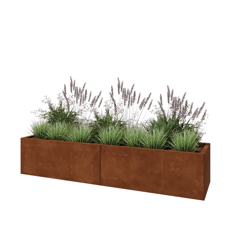 Corten jekleno korito za rože XXL - Pravokotnik - 200 x 50 x 40 cm - Z dnoploščo