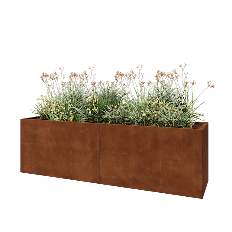 Corten jekleno korito za rože XXL - Pravokotnik - 200 x 50 x 60 cm - Z dnoploščo