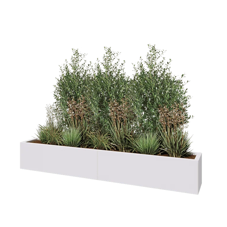 Jekleno korito za rože XXL - Pravokotnik - 200 x 30 x 30 cm - RAL9010 mat (bela) - Z dnoploščo