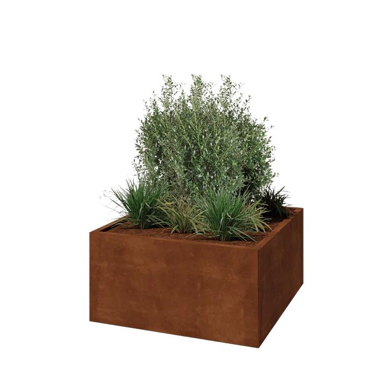 Corten jekleno korito za rože - Kvadrat - 100 x 100 x 50 cm - Z dnoploščo