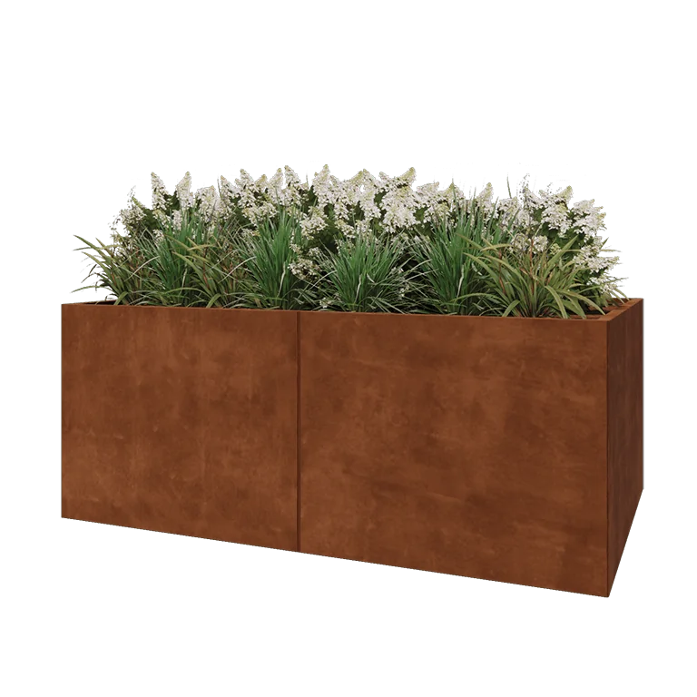 Corten jekleno korito za rože XXL - Pravokotnik - 200 x 80 x 80 cm - Z dnoploščo