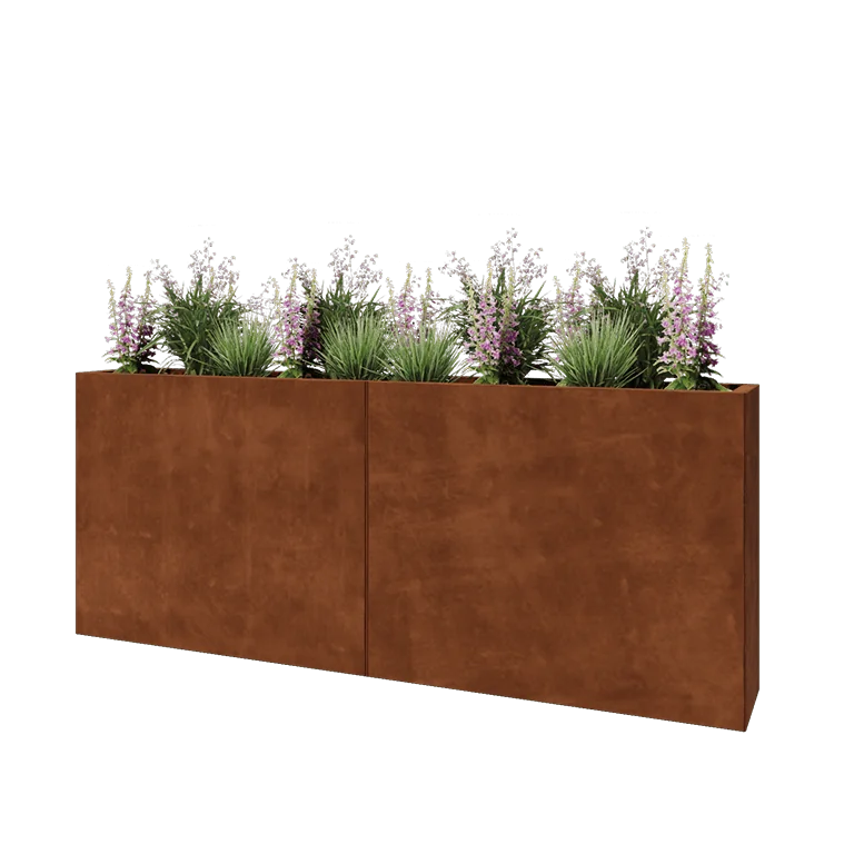 Corten jekleno korito za rože XXL - Pravokotnik - 200 x 30 x 80 cm - Brez dnoplošče