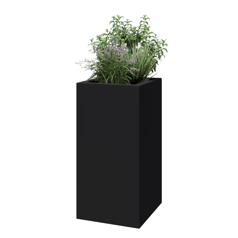 Poliester Korito za rože - Kvadrat - 50 x 50 x 100 cm - RAL7021 mat (črno-siva) - Z dnom