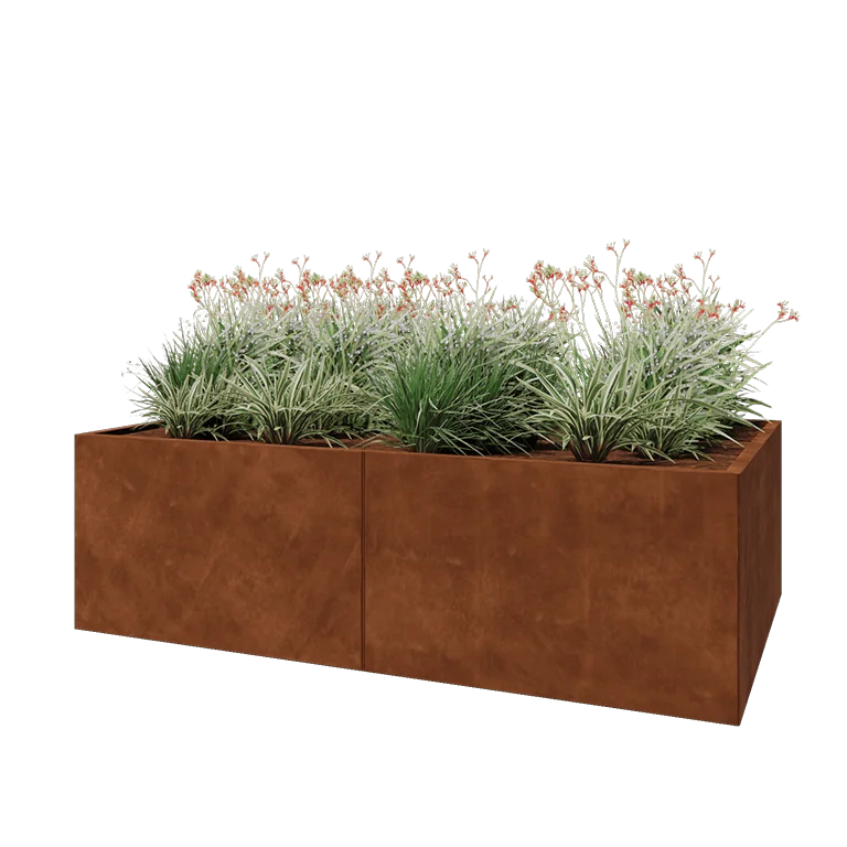 Corten jekleno korito za rože XXL - Pravokotnik - 200 x 80 x 60 cm - Z dnoploščo