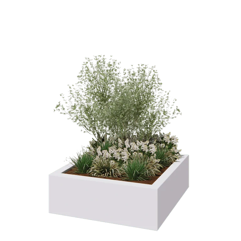 Poliester Korito za rože - Kvadrat - 120 x 120 x 40 cm - RAL9010 mat (bela) - Z dnom