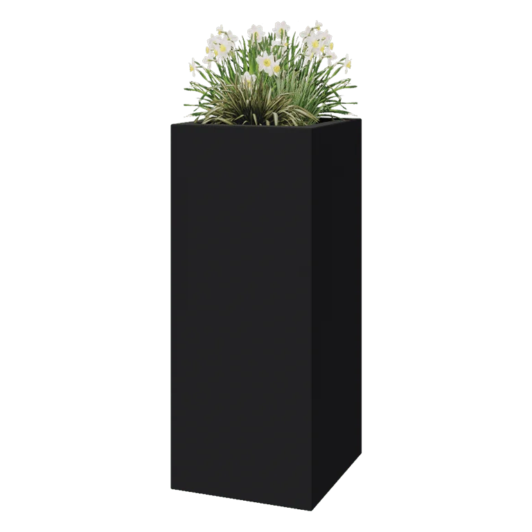Poliester Korito za rože - Kvadrat - 50 x 50 x 120 cm - RAL7021 mat (črno-siva) - Z dnom