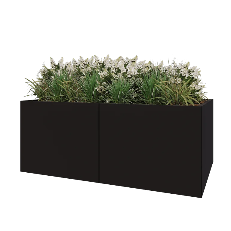 Jekleno korito za rože XXL - Pravokotnik - 200 x 120 x 80 cm - RAL9005 mat (črna) - Brez dnoplošče