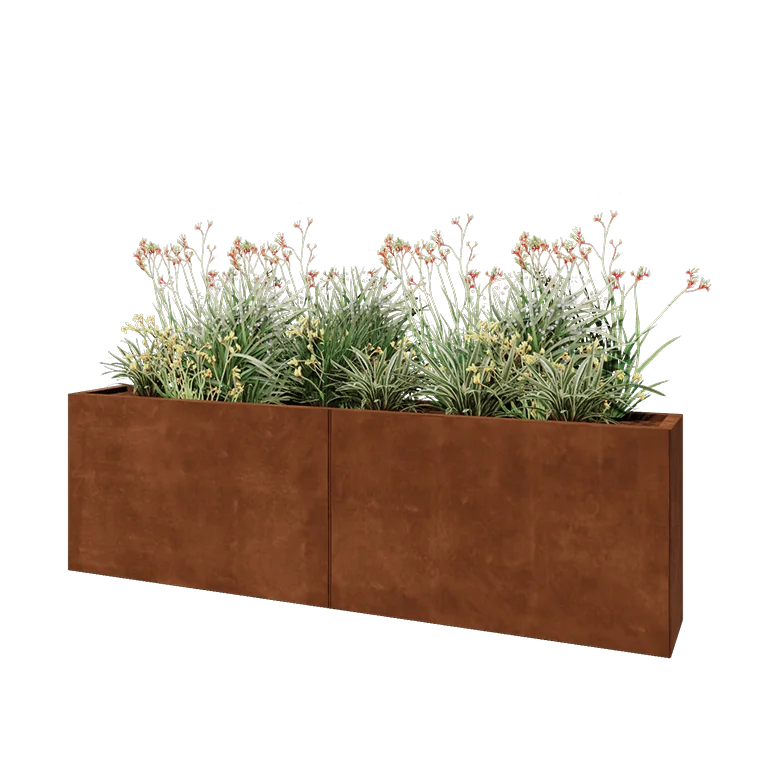 Corten jekleno korito za rože XXL - Pravokotnik - 200 x 30 x 60 cm - Z dnoploščo