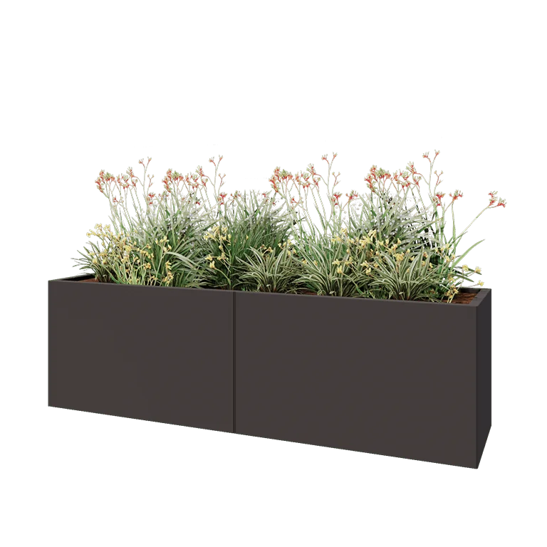 Jekleno korito za rože XXL - Pravokotnik - 200 x 50 x 60 cm - RAL7016 mat (antracitno siva) - Z dnoploščo