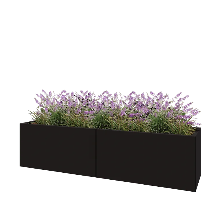 Jekleno korito za rože XXL - Pravokotnik - 200 x 50 x 50 cm - RAL9005 mat (črna) - Brez dnoplošče
